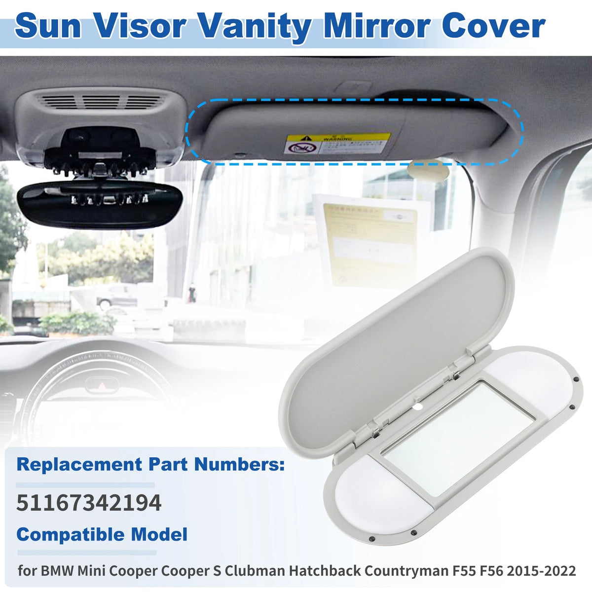 Sun Visor Vanity Mirror Cover Replacement for BMW Mini Cooper F55 F56 (2015–2022)