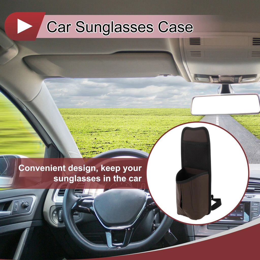 Sunglasses Holder for Universal Fit (1 Pc) - PU Leather, Fixed Belt, Brown