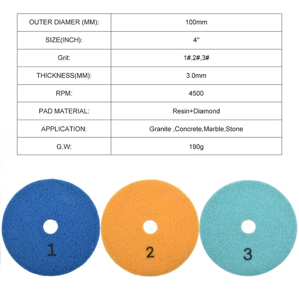 1PC 4 Inch Diamond 3 Step Polishing Pads for Granite (100mm)