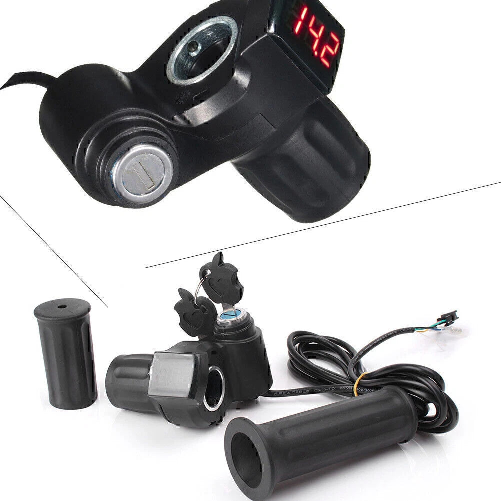 Throttle Grip Handlebar with LED Digital Meter for Scooter EBike (12V-99V)