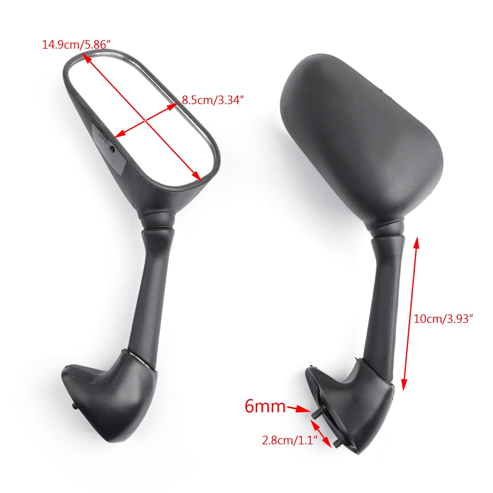 Mirrors for Yamaha YZF 600 R6 (2003–2005) YZF R6S (2006–2008) Black T9