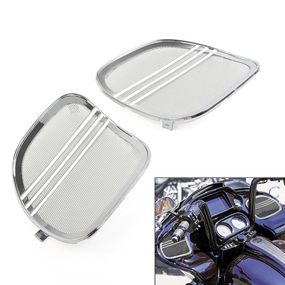 Chrome Tri-Line Speaker Grills Cover Trim for Harley Road Glide (2015–2022)