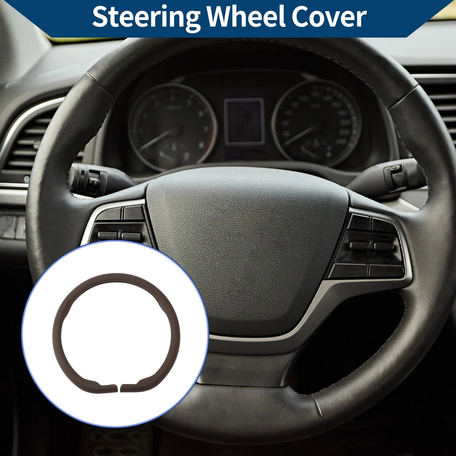 PU Artificial Leather Steering Wheel Cover for Universal Fit (14.96")