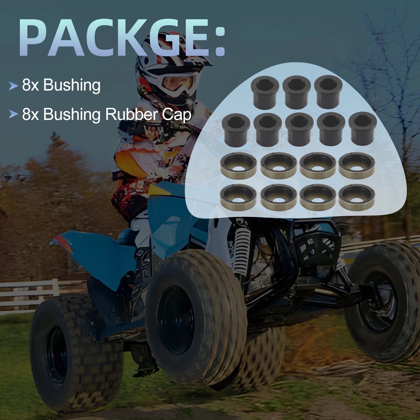 8Pcs Front A-Arm Bushing + Cap Set 0451762 for Polaris Predator 50 (2004–2007)