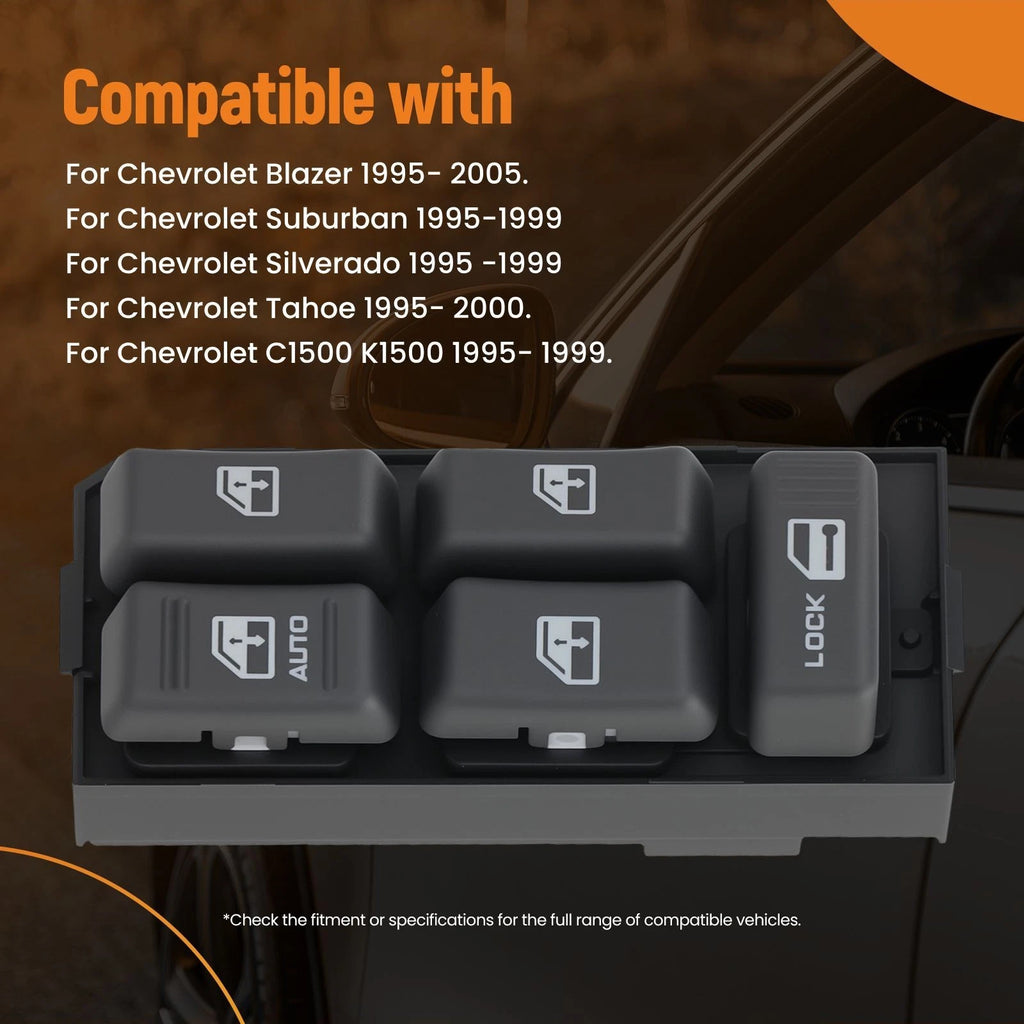 Front Left Master Window Switch for Chevy S-10/C3500 (1995–2005) 19244658 Black