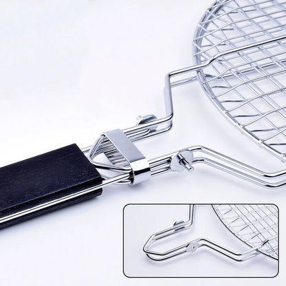 Stainless Steel Barbecue Grill Basket with Wooden Handle for Easy Flipping