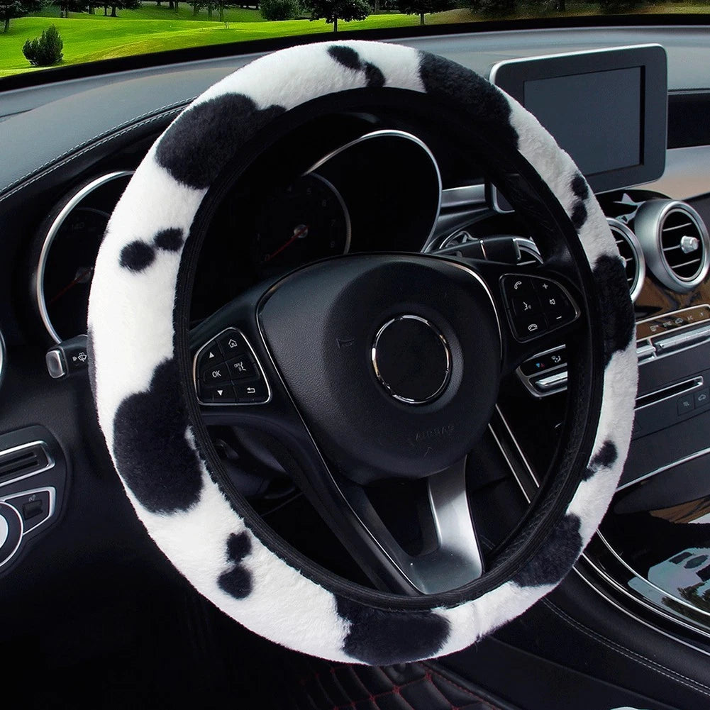 Steering Wheel Cover for Car - Cow Pattern, Black & White Elastic