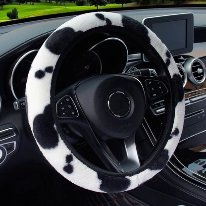 Steering Wheel Cover for Car - Cow Pattern, Black & White Elastic