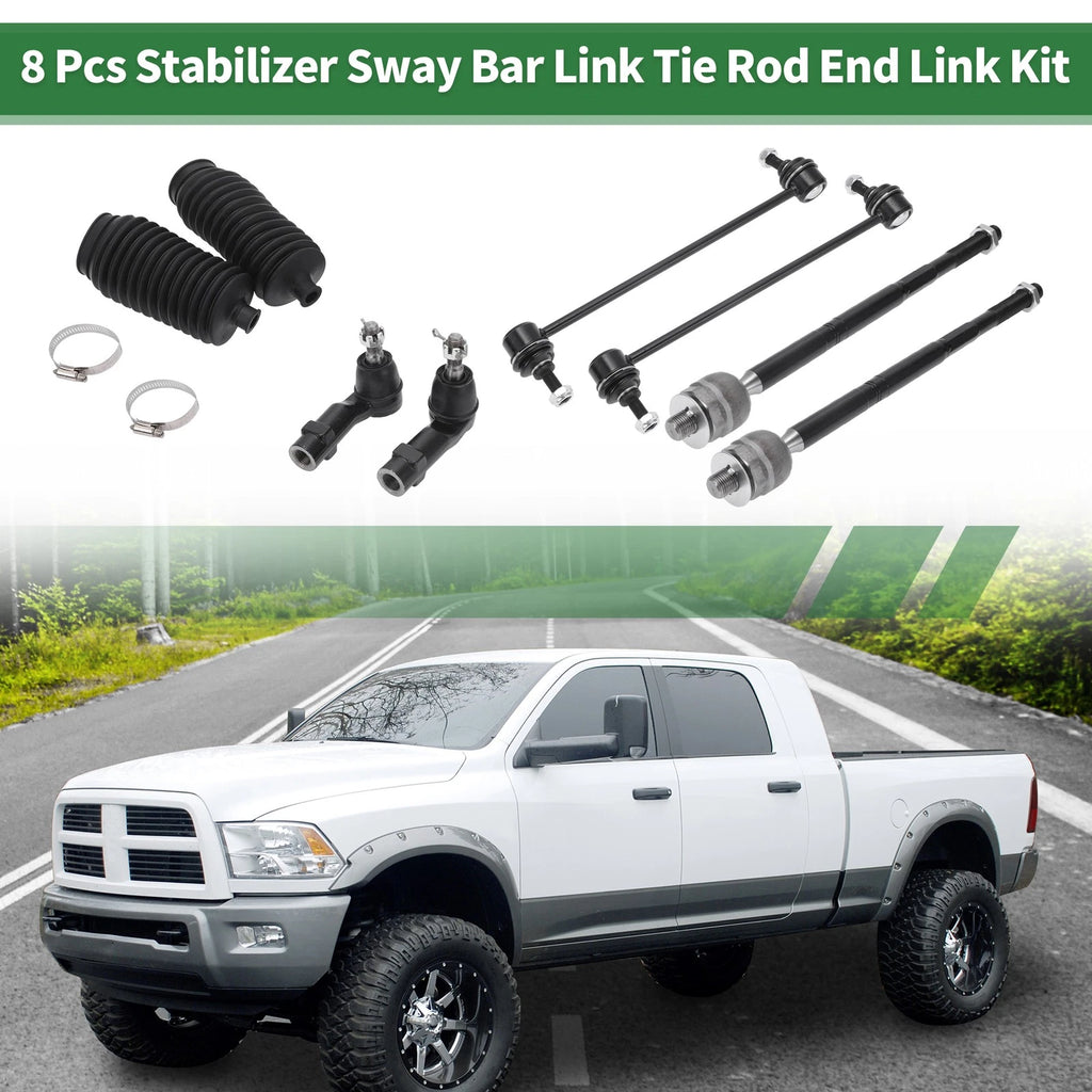 8 Pcs Front Suspension Kit Tie Rod Ends and Sway Bar Links for Dodge (2001–2016)