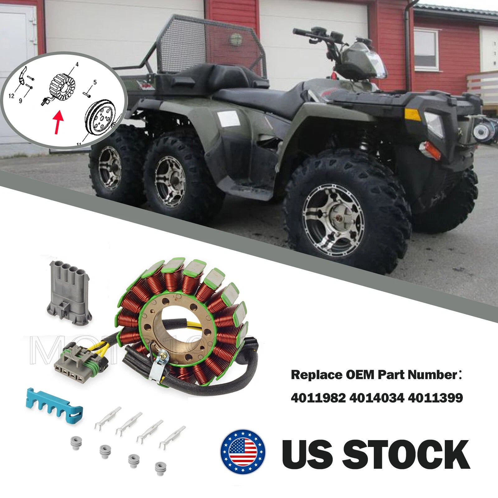 Stator Coil for Polaris RZR Sportsman Ranger 800 700 (2006–2014) 4011982 4014034 4011399