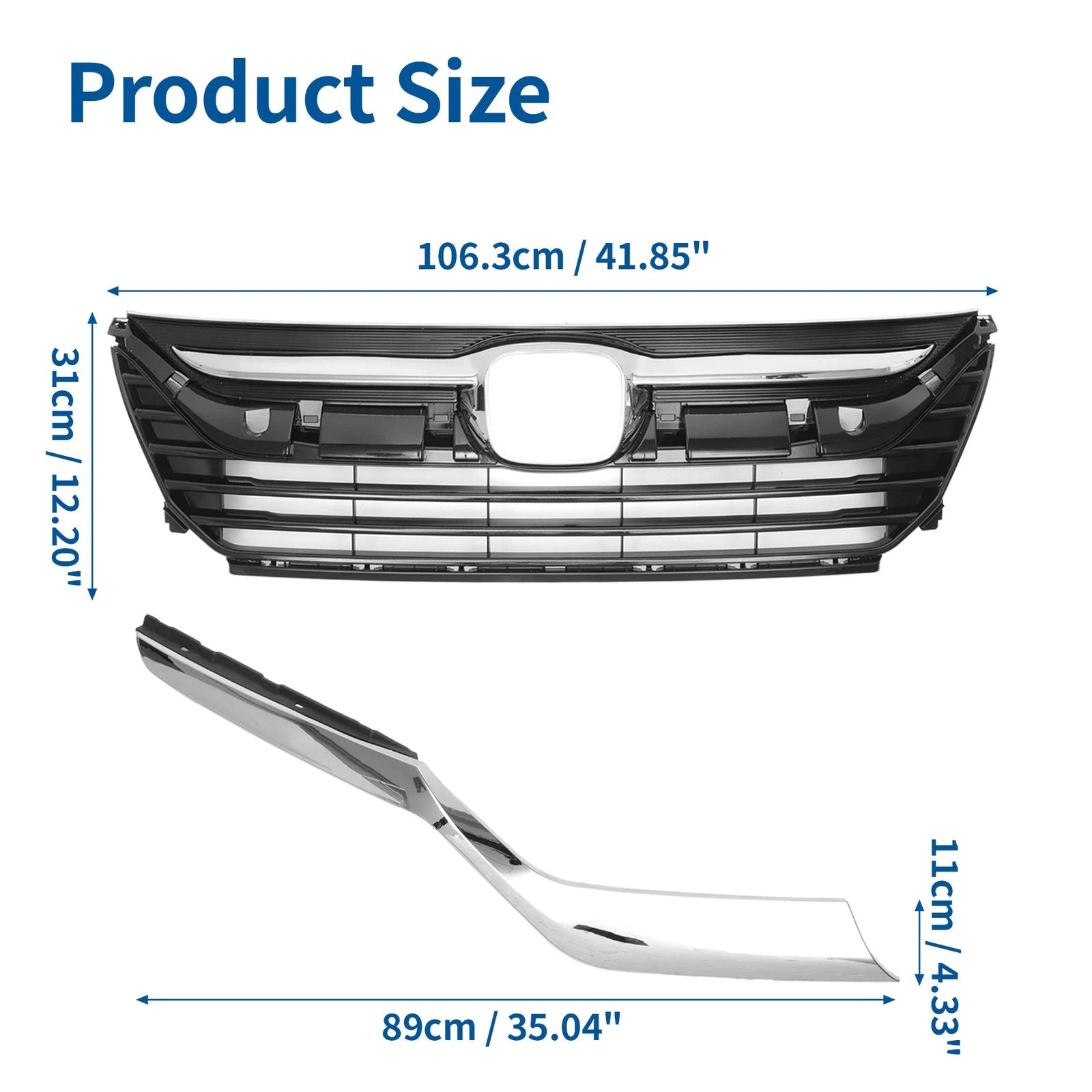 Front Upper Bumper Grille for Honda Odyssey (2018–2020) Chrome Silver Set
