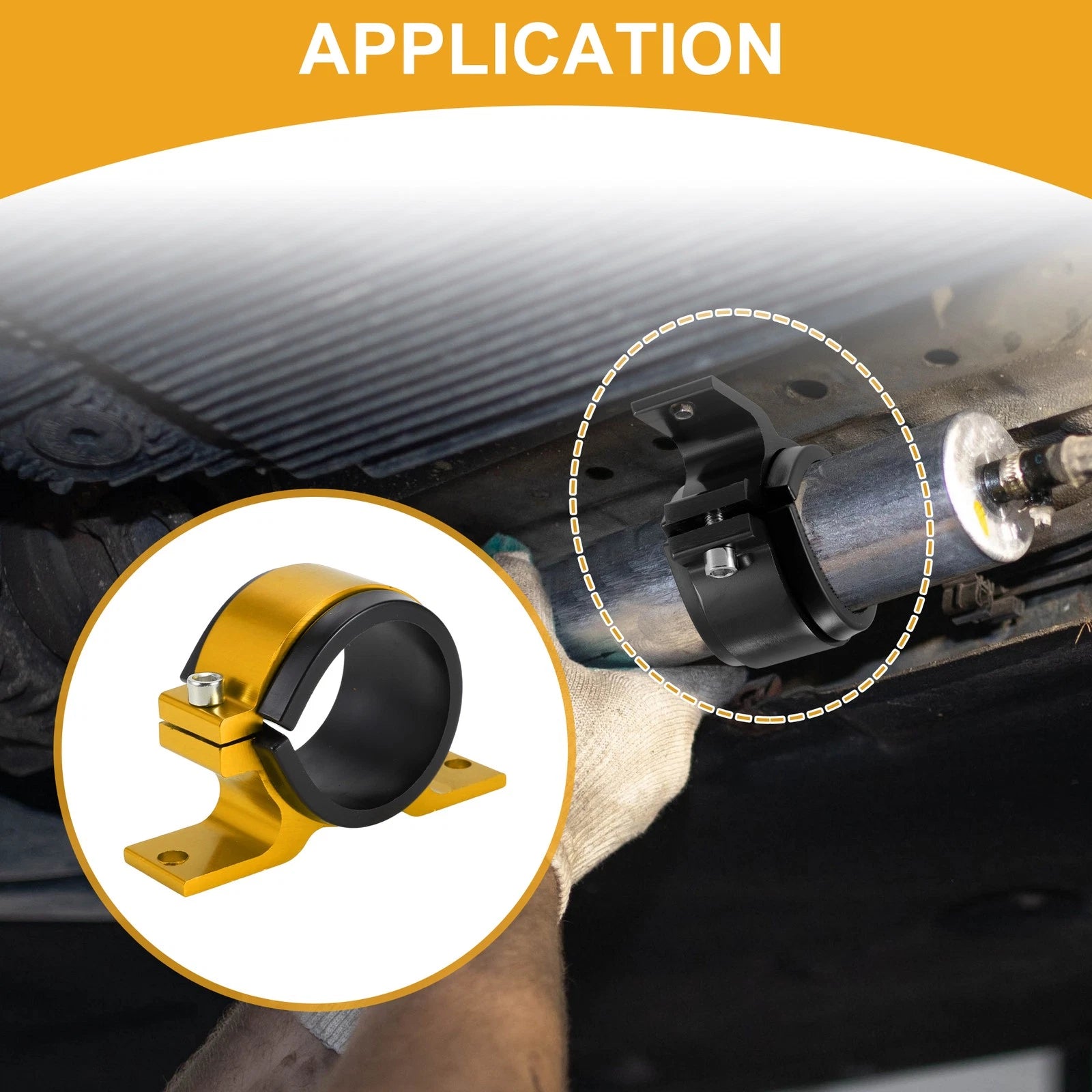 Fuel Filter Mounting Bracket for Universal Applications (50mm) - Aluminum Gold