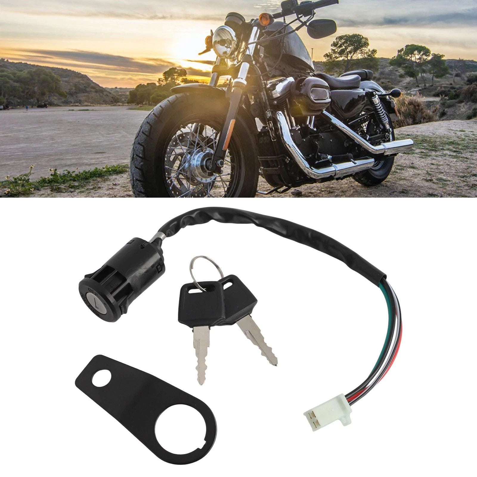 Ignition Switch Lock Key with Bracket for Motorcycles and ATVs (Various)