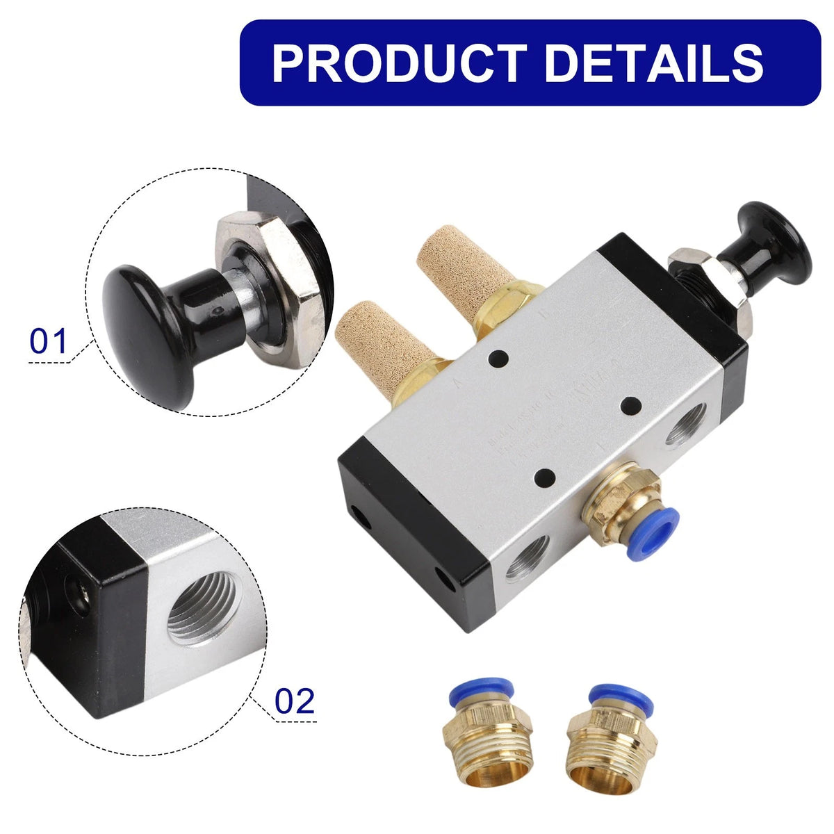5-Way 2-Position Pneumatic Solenoid Valve for Manual Control