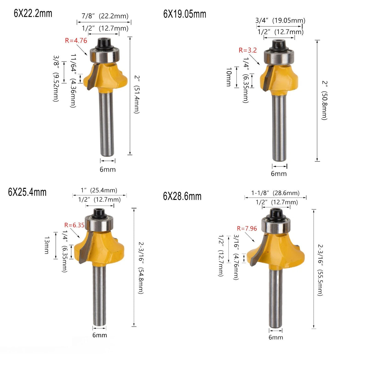 4PCS Corner Round Router Bits for Woodworking