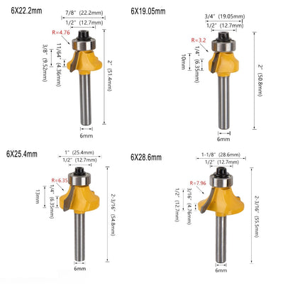 4PCS Corner Round Router Bits for Woodworking