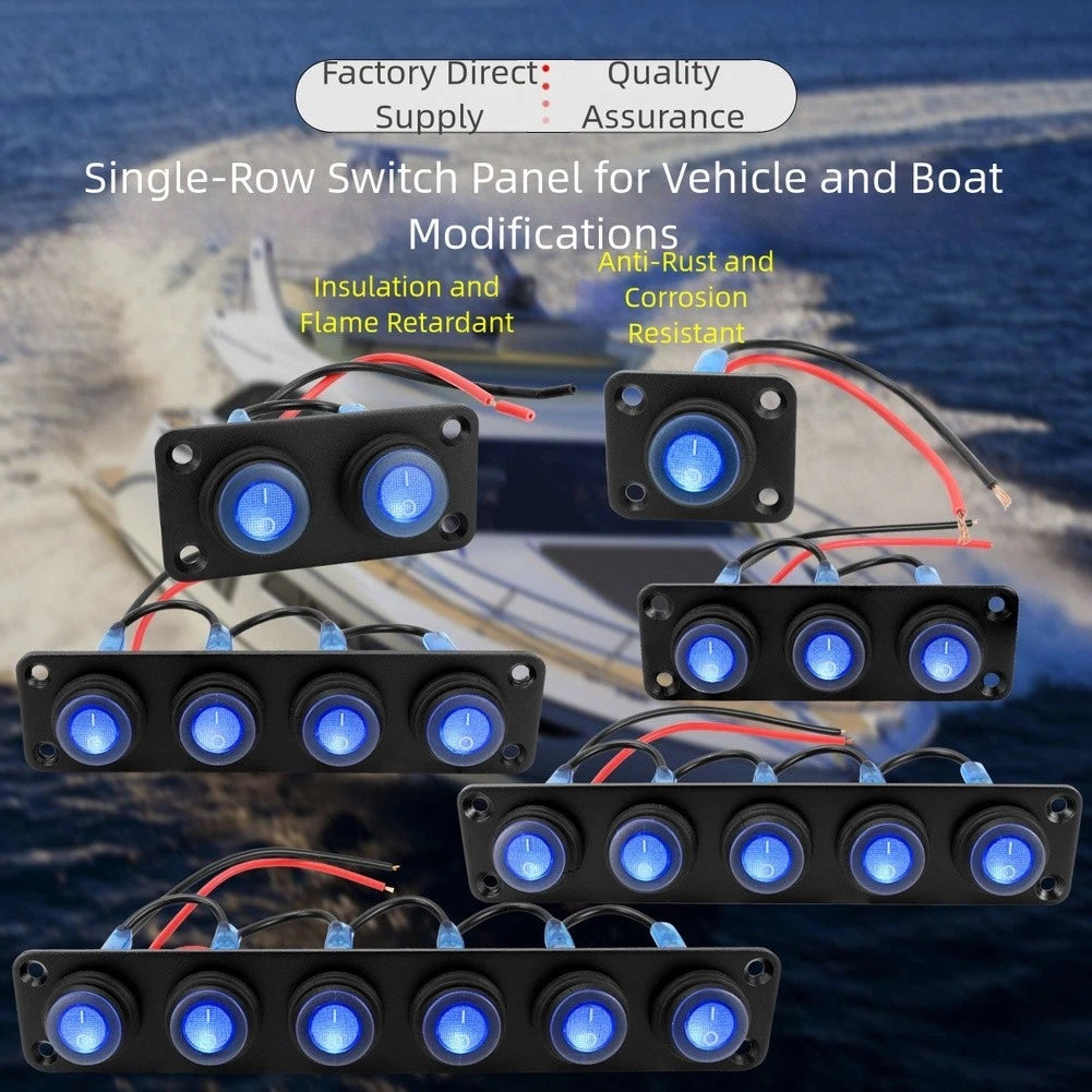 12V Waterproof LED Switch Panel 1 to 6 Gang for Marine Applications