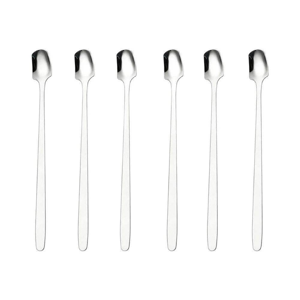 Set of 4 Stainless Steel Long Handle Dessert Spoons
