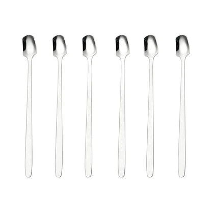 Set of 4 Stainless Steel Long Handle Dessert Spoons