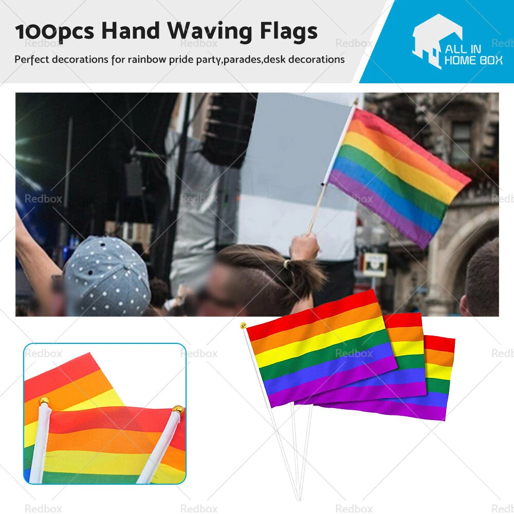 100x Mini Rainbow Flags for Pride Events (14x21cm)