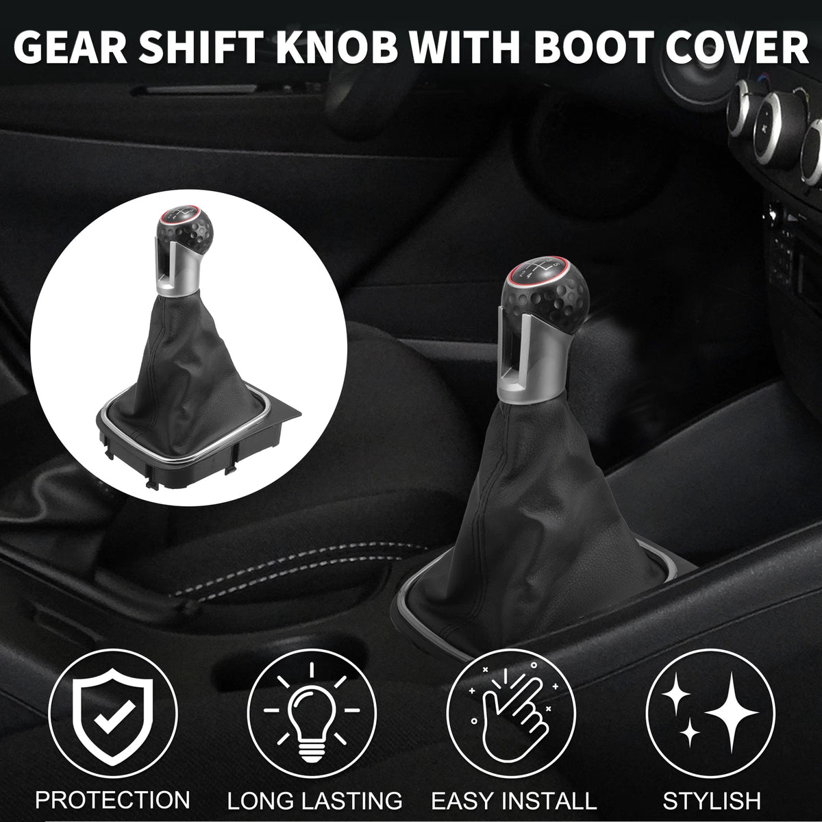 5 Speed Gear Shift Knob with Cover for VW Golf 6 MK6 GTI (2009–2013)