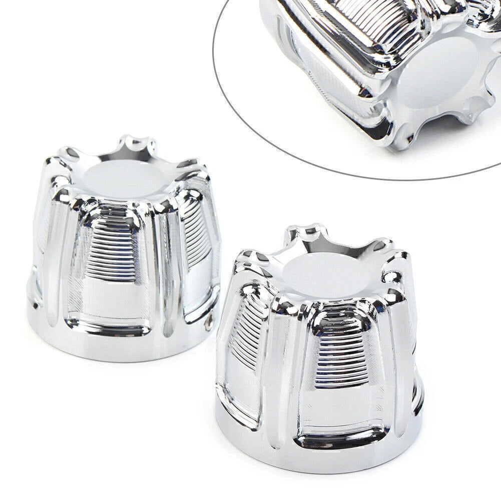 Chrome Front Cut Axle Nut Cap Covers for Harley Softail Touring