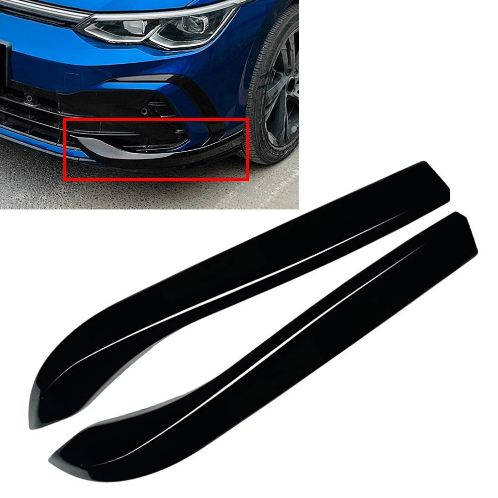 Glossy Black Front Bumper Side Spoiler Trim For VW Golf 8 MK8 2020-2024