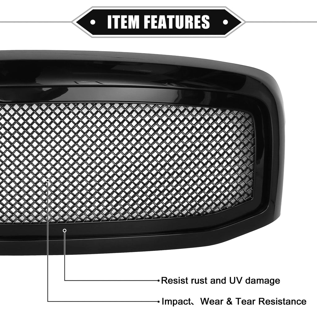 Front Grille Assembly for Dodge Ram 3500 (2006–2009) Gloss Black