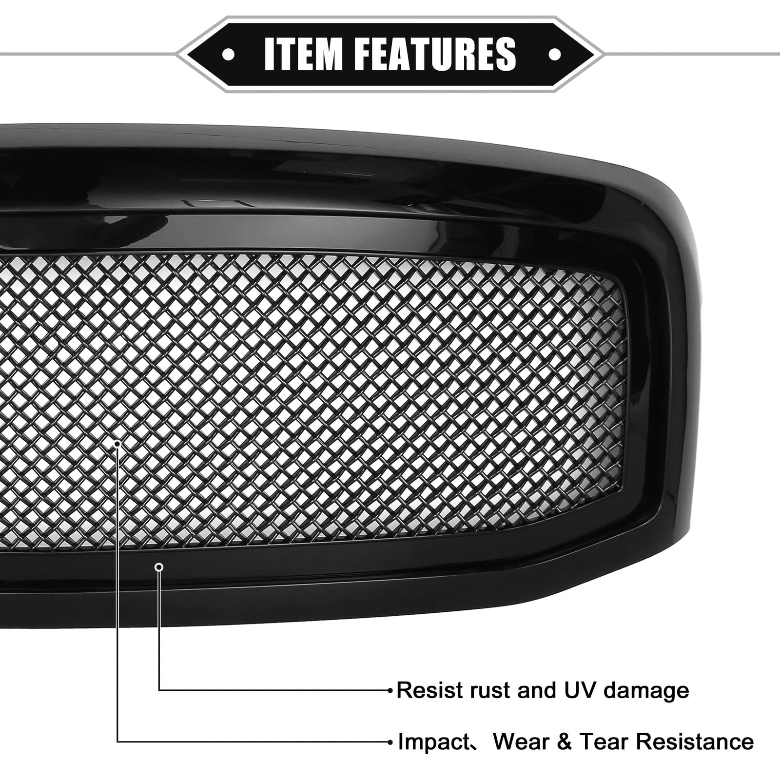 Front Grille Assembly for Dodge Ram 3500 (2006–2009) Gloss Black