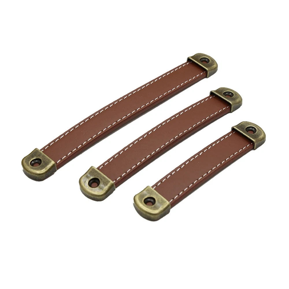 2X Red Brown Leather Door Pull Handles for Cabinet Dresser Drawer