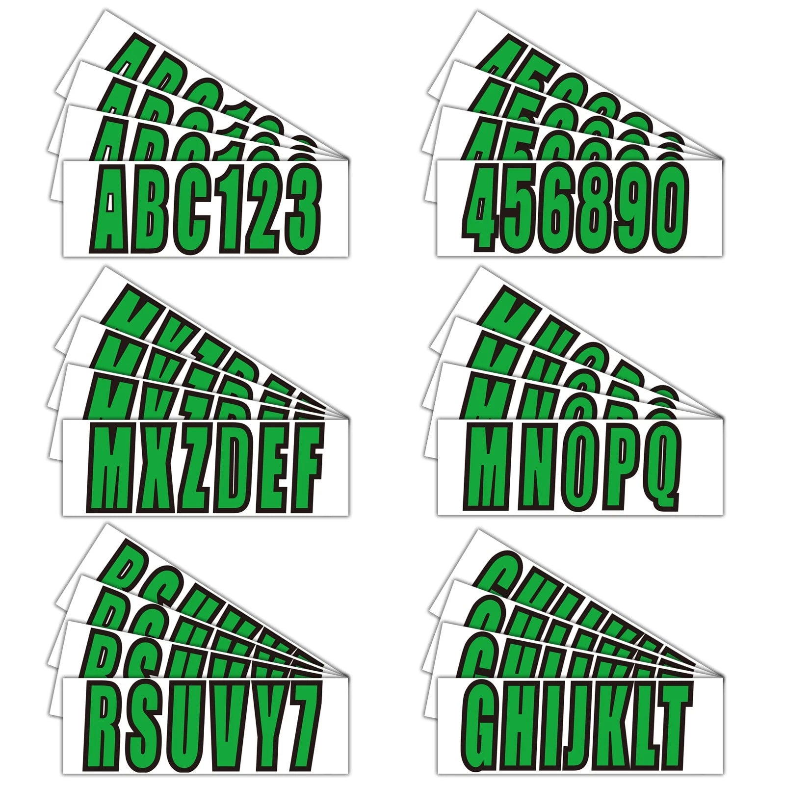 Set of 4 Green Boat Registration Numbers & Letters Marine Vinyl Decals
