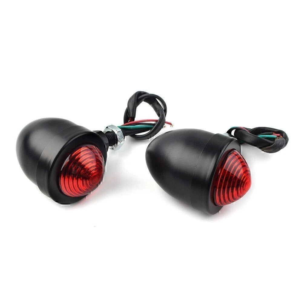 2X Turn Signals for Motorcycle (12V) - Black with Red Lamp
