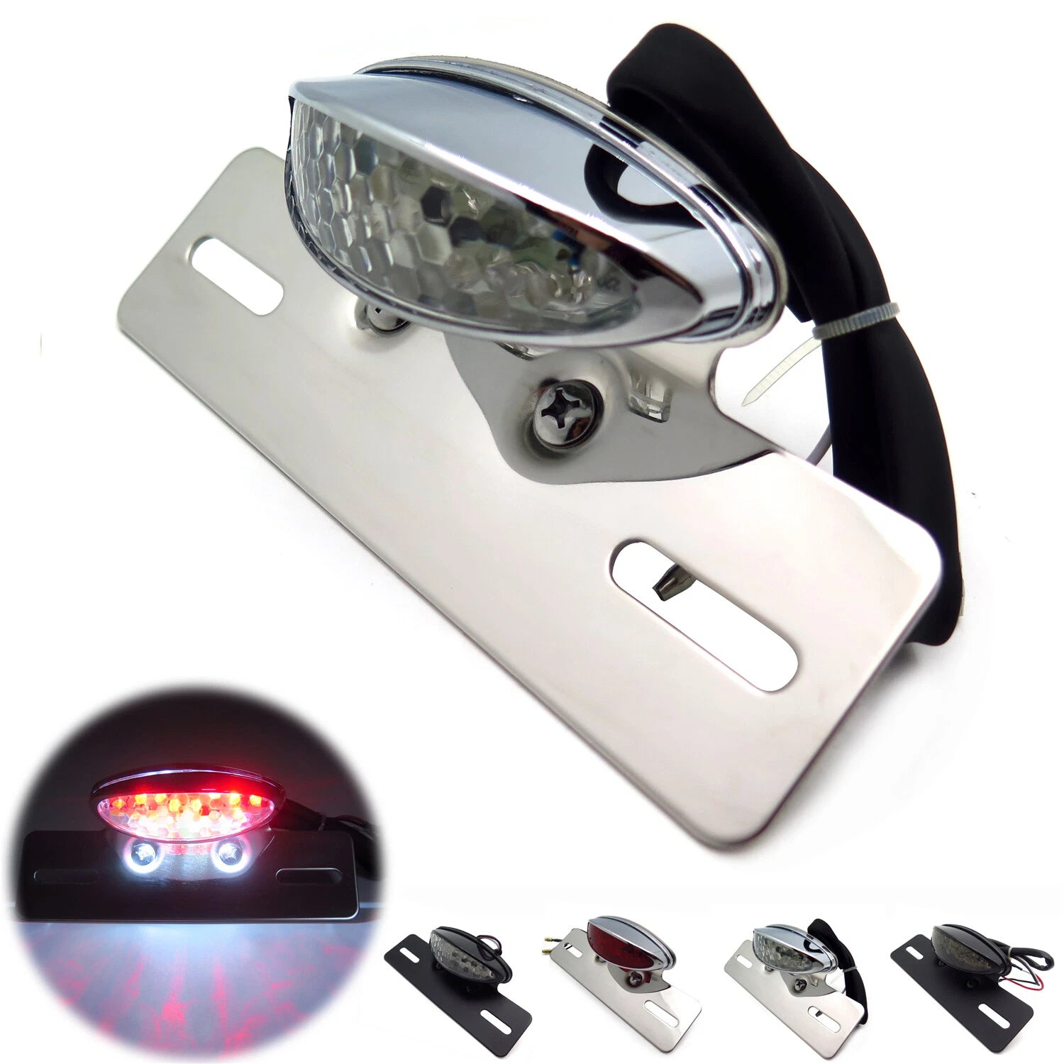 Chrome Cat Eye Rear Taillight for Motorcycle (Custom Fit)
