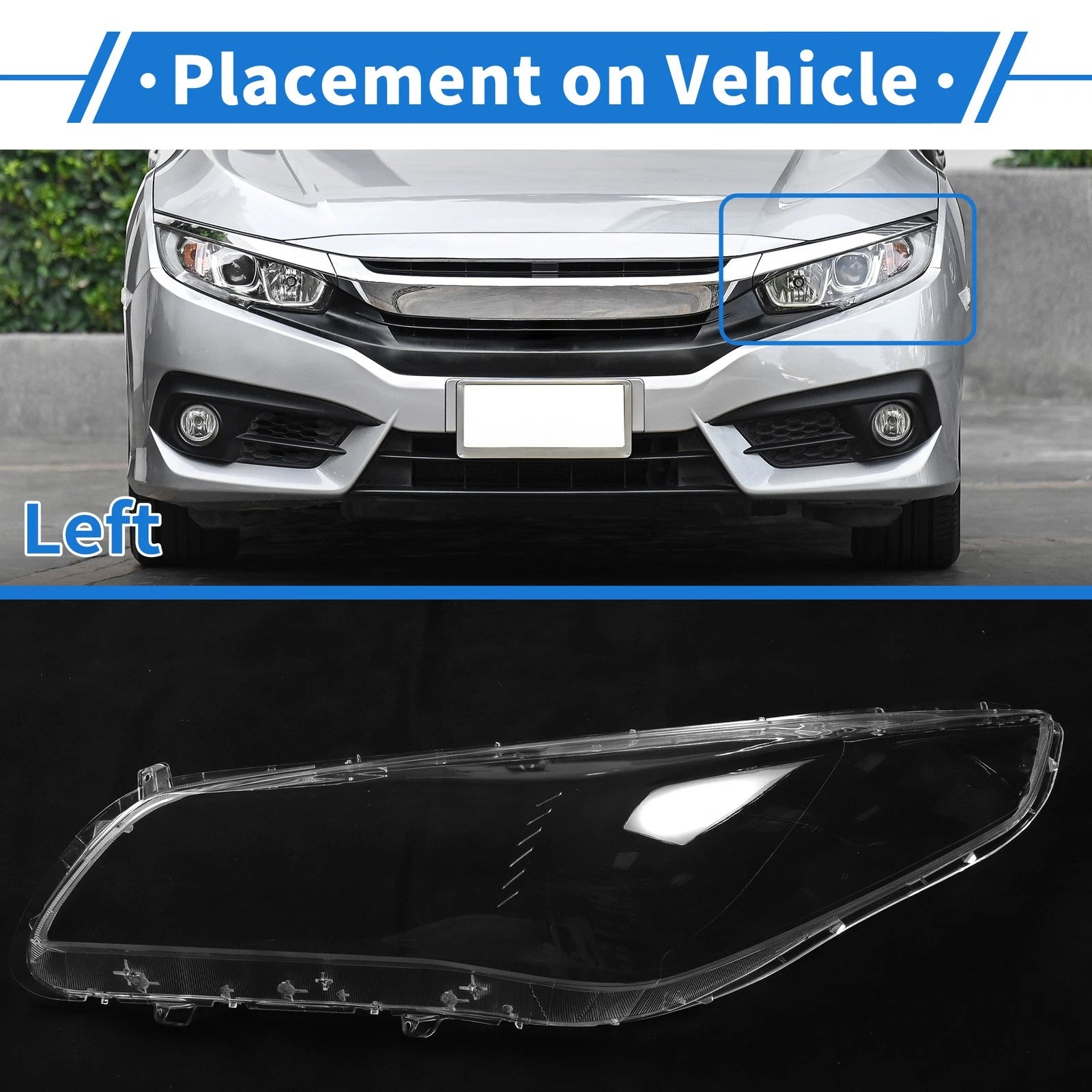 Headlight Lens Cover Front Left Replacement for Hyundai Sonata (2015–2017)