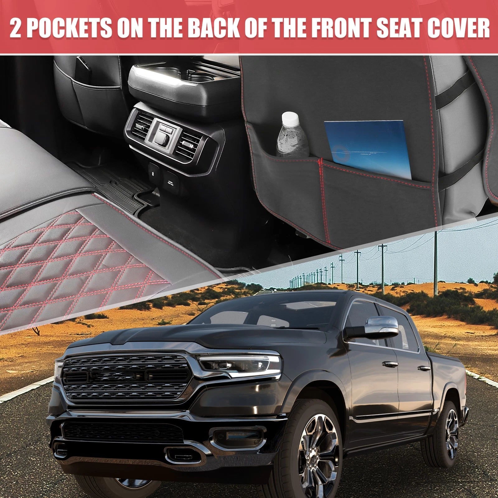 Front and Rear Seat Covers Pad Kit for Dodge Ram 1500 (2009–2023)