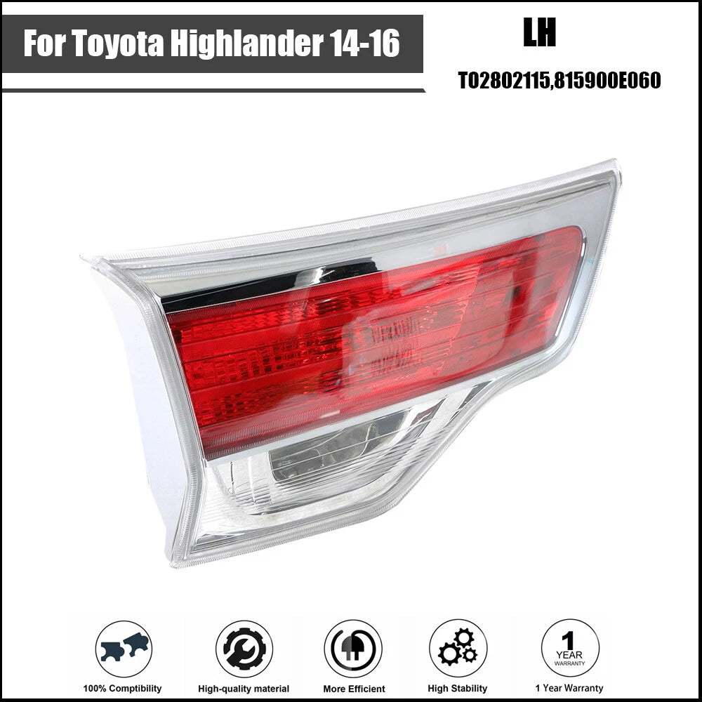Tail Light Rear for Toyota Highlander (2014–2016) Left Driver Side Red Clear