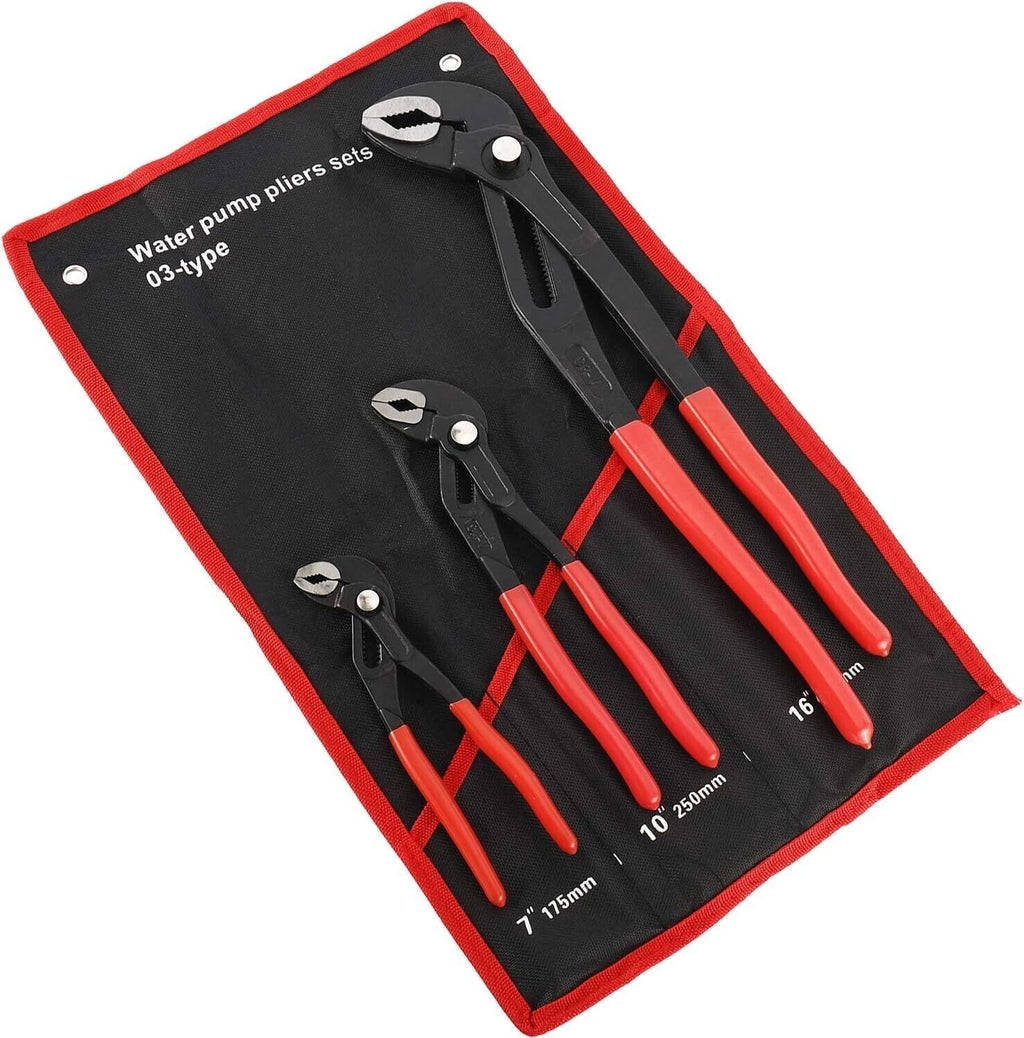 3Pcs Water Pump Pliers Set for Adjustable Slip-Joint Pipe Locking Tool