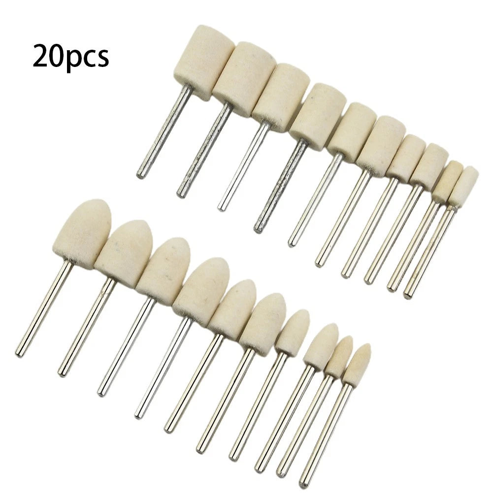 20pcs Wool Buffing Wheel Felt Mounted Mandrel Bit Set for Automotive Use