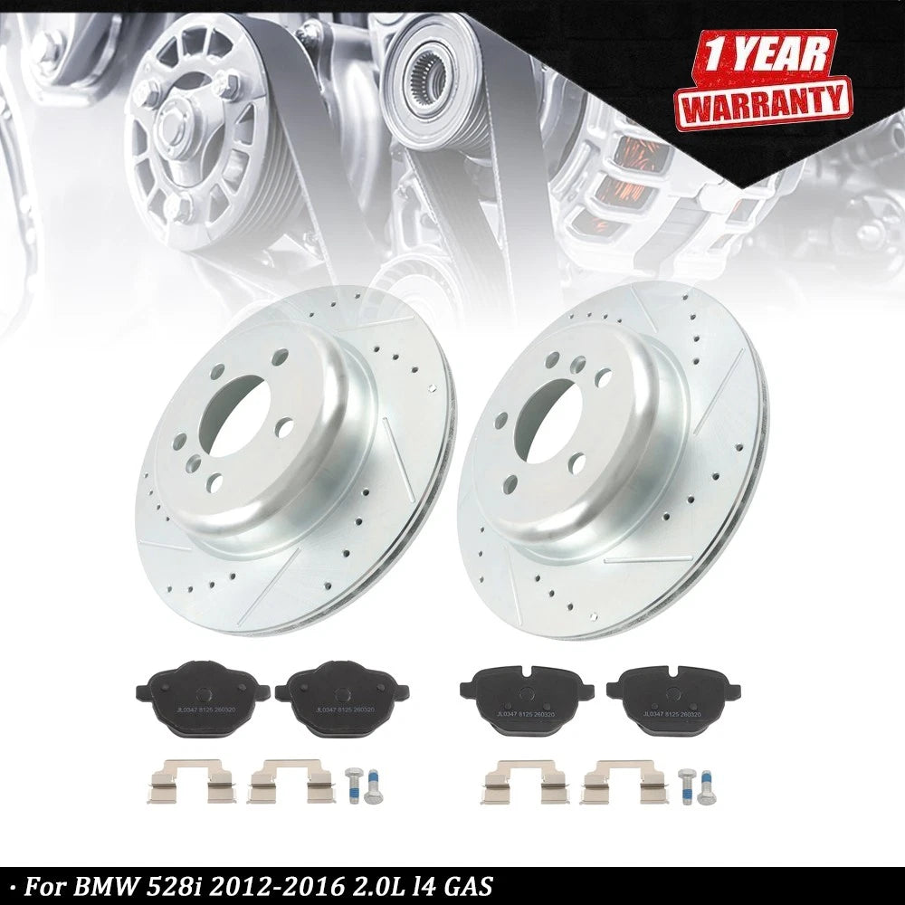 Rear Drilled Brake Rotor & Brake Pad for BMW ActiveHybrid 5 (2012–2016)