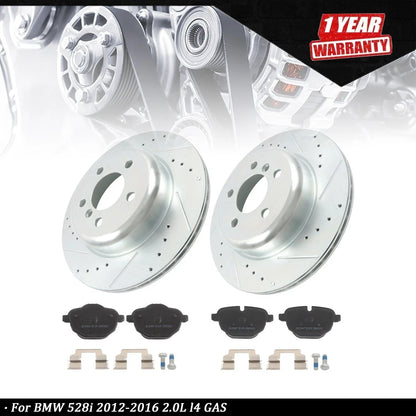 Rear Drilled Brake Rotor & Brake Pad for BMW ActiveHybrid 5 (2012–2016)