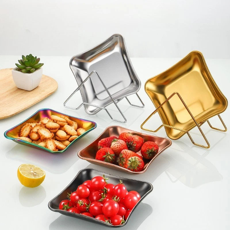 Set of 2 Stainless Steel Fruit Plates for Kitchen Counter