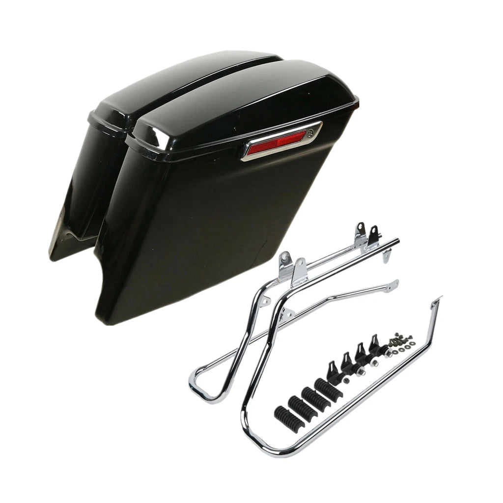 5" Stretched Saddle Bags & Chrome Softail Conversion Bracket for Harley Fatboy