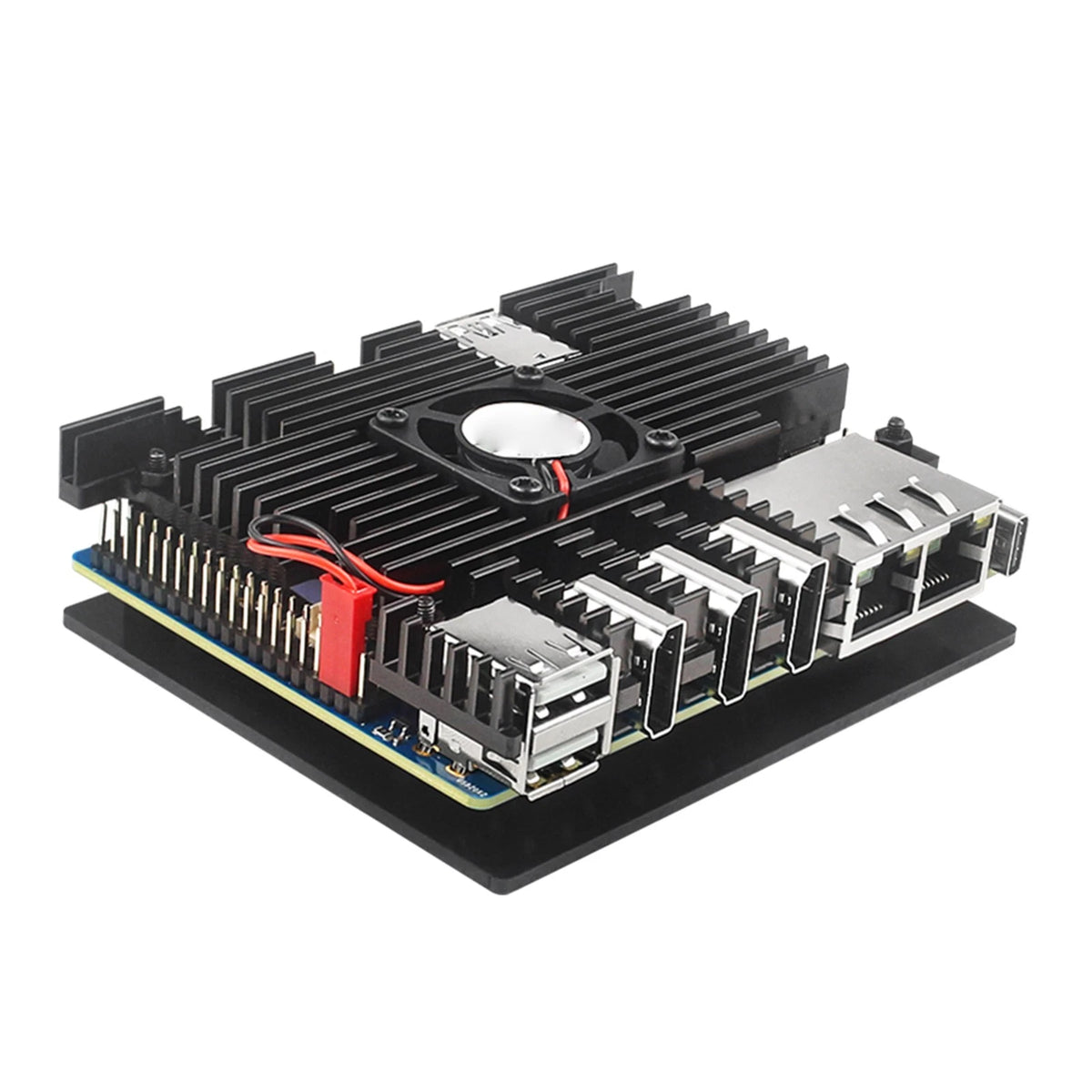 Cooling Fan Kit with Alloy Cover, Base, Silicone Heatsinks for Orange Pi 5 Plus