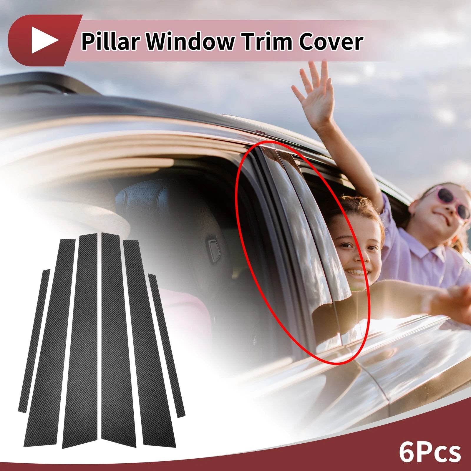 6 Pcs Car Door Pillar Window Trim Replacement for Honda Civic (2001–2005)