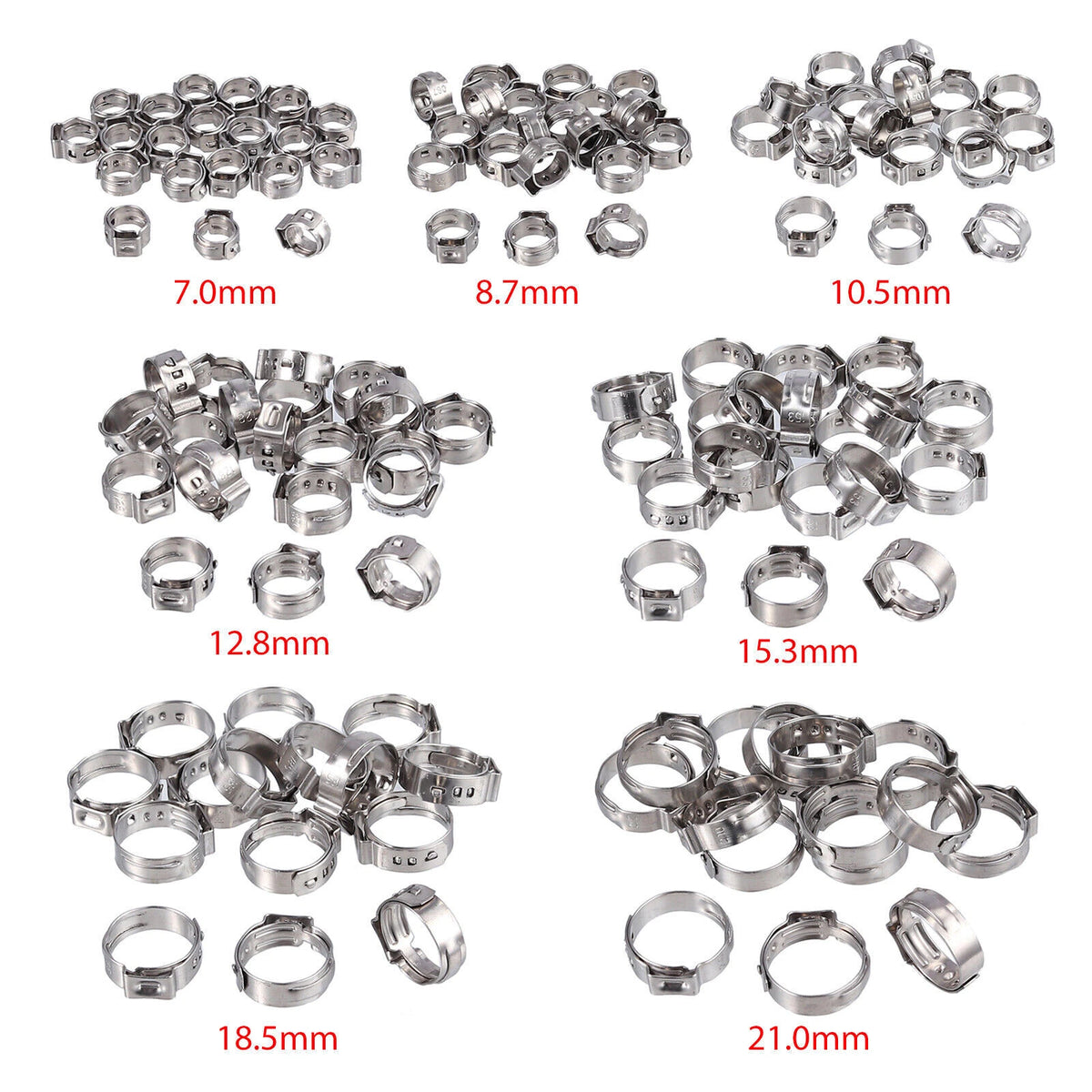 130 Pcs Hose Clamps Assortment for (7-21 mm)