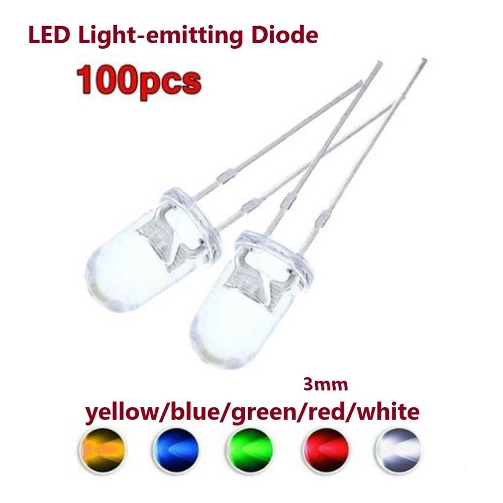 100 Ultra Bright LED Bulbs - Red, Blue, Green, White, Yellow