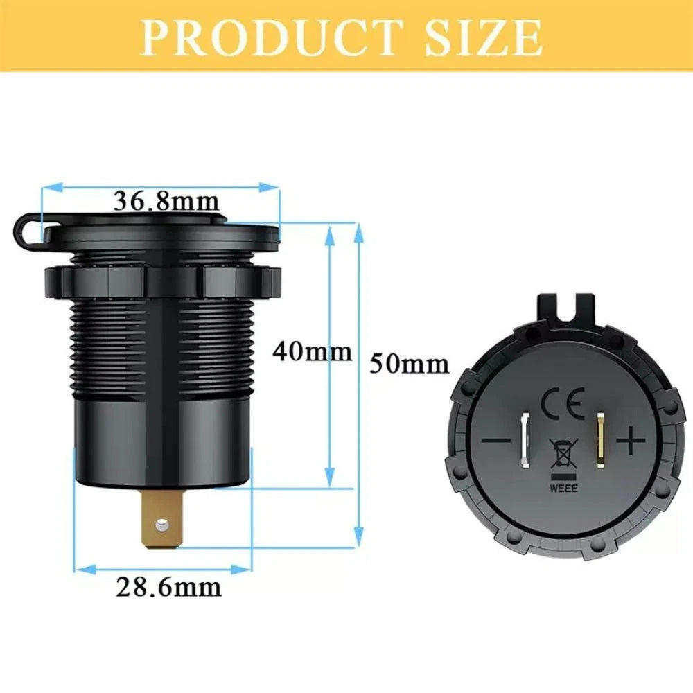 Dual USB Fast Charger with LED Voltmeter for Boat SUV ATV (4.8A)
