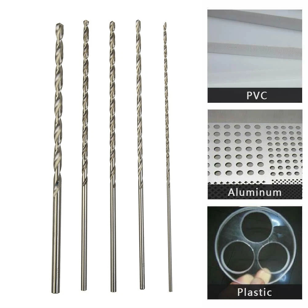 5Pcs HSS Extra Long Drill Bit Set for Metal (160mm, 2/3/3.5/4/5mm)