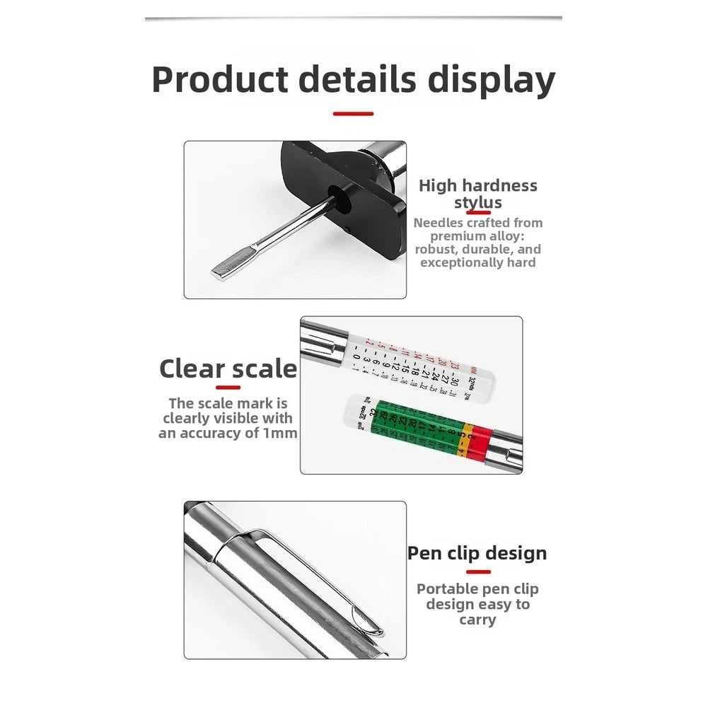 Dual Scale Metal Tire Depth Gauge 025mm 032nds for Checking Tread Depth