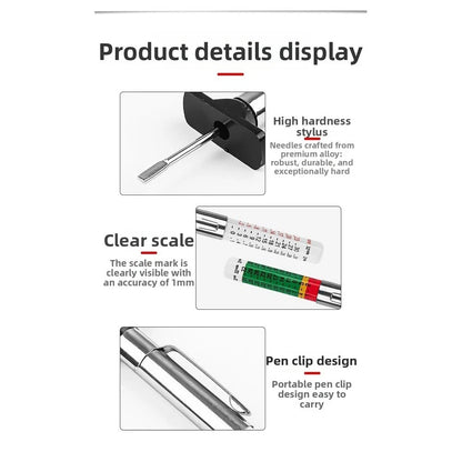 Dual Scale Metal Tire Depth Gauge 025mm 032nds for Checking Tread Depth